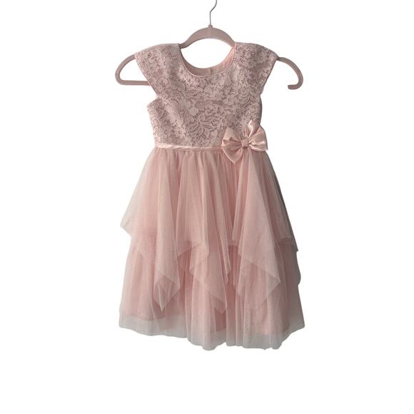 Jona Michelle GIRLS Lace Dress 5 Bow Tulle Glitter Party PINK GLITTER 5 - Picture 6 of 12
